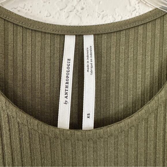 Anthropologie Kingsolver Ribbed Army Green Midi Dress XS - Picture 4 of 6